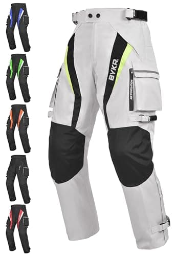 Image of BYKR Motorcycle Pants for Men & Women Armored Cordura Overpants Enduro ATV Dual Sports Motocross Cargo Touring Adventure Pant (34WX30L, Silver)