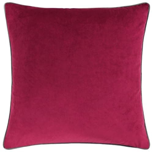 Image of furn. Meridian Polyester Filled Cushion – Luxury Contrast Piped Velvet Decorative Pillow (Cranberry/Mocha - 45x45cm)