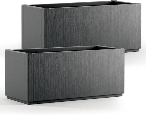 Image of CASARIA® Ethica 2x Flower Box Planter | 80L Capacity | 80 x 36 x 35 cm, Drain Base, Winterproof, Garden Planter, Plant Pot, Flower Tub | Robust Weatherproof Plastic | Set of 2 | Anthracite
