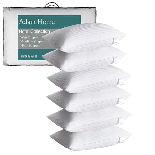 Image of Adam Home Pillows 6 Pack Hotel Quality Side Sleeper Bounce Back Bed Pillow Quick Rebound & Dust Proof Resistant Premium Filled Hotel Pillows Pack of 6