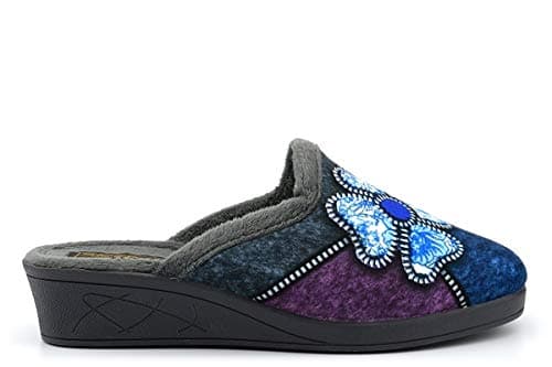 Image of Sleepers Kimberly Womens Mule Slippers with Low Wedge Heel Grey/Purple/Blue 6 UK
