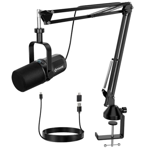 Image of FDUCE Dynamic Microphone, XLR/USB Podcast Recording PC Microphone for Vocal Voice-Over Streaming, Studio Metal Mic with Mute, Headphone Jack, Monitoring Volume Control, with Boom Arm (SL40+)