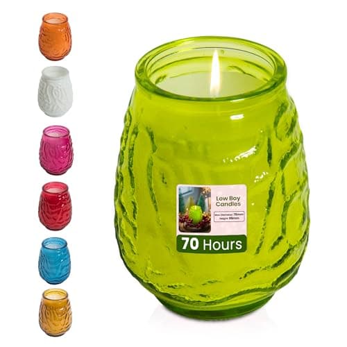 Image of We Can Source It Ltd – 6 x Low Boy Glass Jar Candles with 70 Hour Burn Time – Lime Green Wax Jars for Home, Garden, Restaurant & Commercial Use – Lead-Free Cotton Wick
