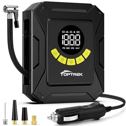 Image of toptrek Car Tyre Inflator 12V DC, 150 PSI Portable Air Compressor with Digital LCD Screen, Preset Pressure & Auto ShutOff, Tyre Air Pump with Extended Cord for Cars, Bikes, Motorcycles & Inflatables