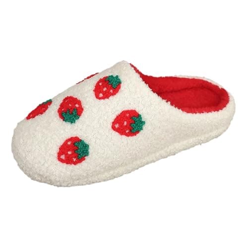 Image of Fluffy Slippers Women, Womens Mule Slippers, Stylish Women's Slippers Strawberry Slippers For Cozy Winter Wear Warm And Fashionable Indoor Footwear