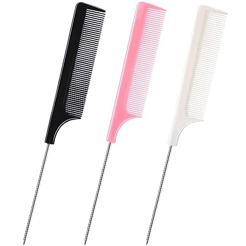 Image of DAZISEN 3 Pieces Hair Comb - Anti-Static Tail Combs Fine Tooth Combs Salon Barber Hairdressing Comb with Stainless Steel Handle for Women and Men