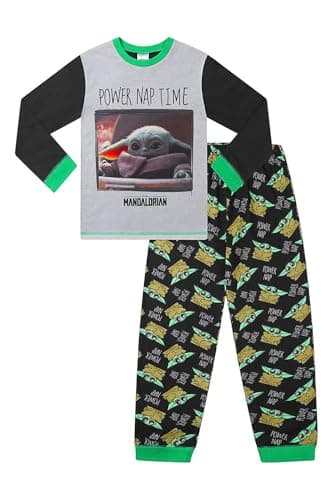 Image of The Mandalorian Baby Yoda Power Nap Boys Girls Long Pyjama Set Star Wars Kids PJ's (5-6 Years) Grey