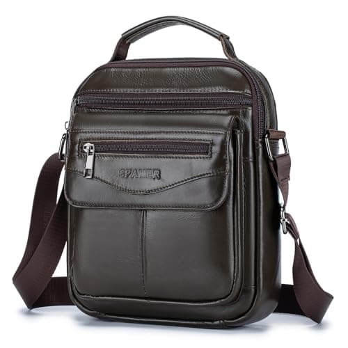 Image of SPAHER Men Leather Handbags Shoulder Bags Messenger Business Bag Crossbody Satchel Sling Waterproof Travel Bag Daily Man Bag with Adjustable Shoulder Strap for Ipad 11 Inch Coffee Brown