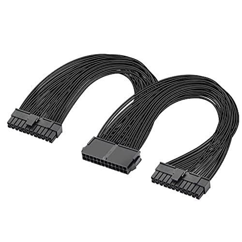 Image of GELRHONR 24pin PSU Cable,Dual PSU 24(20+4) Pin ATX Power Supply Splitter Adapter Cable 1 Female to 2 Male Y Splitter for Mining Rig -1Ft