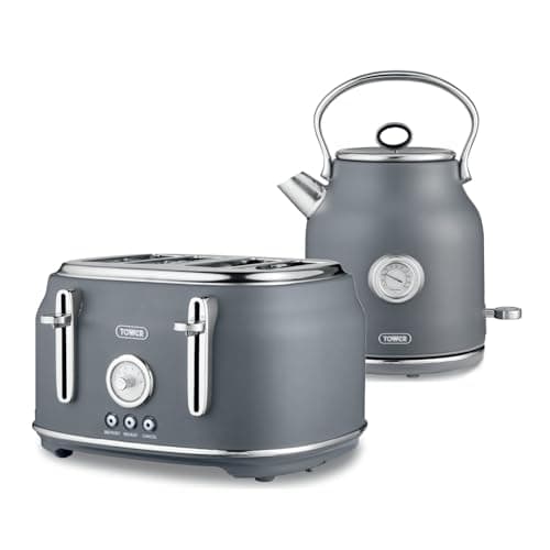 Image of Tower Renaissance Kitchen Set, 1.7L Quiet Boil Kettle & 4 Slice Toaster, Grey, T10063GRY, T20065GRY