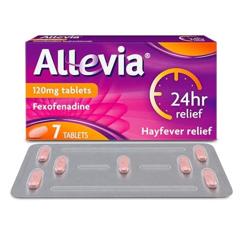 Image of Allevia Hayfever Allergy Tablets, Prescription Strength 120 mg Fexofenadine, 24hr Relief Acts Within 1 Hour, Including Sneezing, Watery Eyes, Itchy and Runny Nose, 7 Tablets