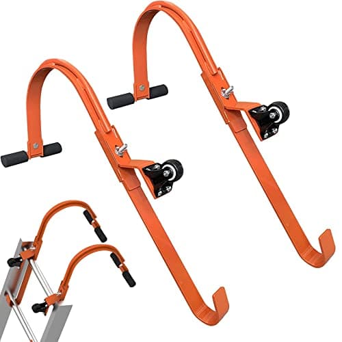 Image of 2PCS Roof Ladder Hook kit, Universal Roof Hook Ladder Kit with Wheel, Ladder Stand Off with Rubber Grips, 500 lbs Weight Ratin(Orange) (A)