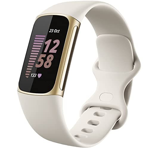 Image of Dirrelo Compatible with Fitbit Charge 5 Strap - Fitbit Charge 6 Strap for Women Men, Soft Silicone Replacement, Sport Waterproof Adjustable Wristband for Charge 5 6,Small LunarWhite
