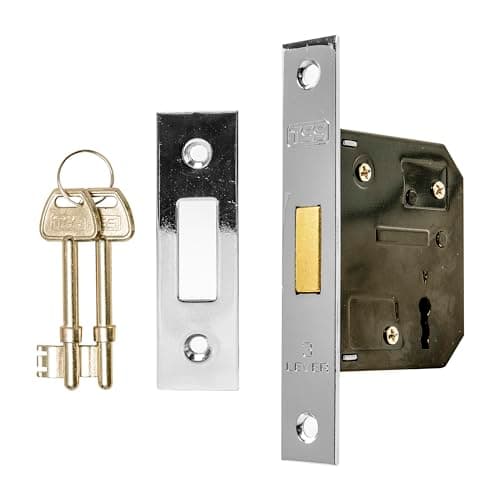 Image of TSS 3 Lever Mortice Dead Locks for Internal Doors 3" (79mm) in Satin Chrome. Internal Door Lock with 2 Keys. Door Lock with Key for Internal and External Doors.