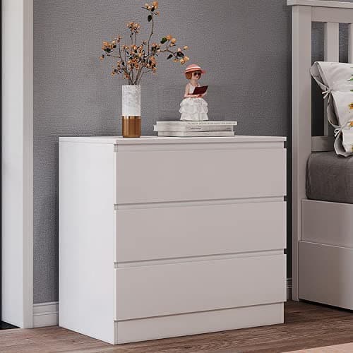 Image of Panana Wooden 3/4/5/6 Chest of Drawers with Metal Runners Modern Bedside Storage Cabinet for Living Room Hallway Bedroom (White, 3 Drawer Chest)