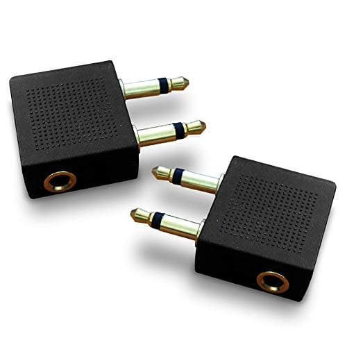 Image of Mobi Lock 2pcs Gold Plated Airplane Flight Headphone Adapters - Use Own Headphones with Plane's In-Flight Entertainment Systems - Great Sound on all Planes