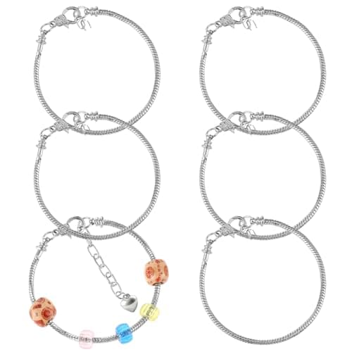 Image of Silver Metal Snake Charm Bracelet, 6 PCS Adjustable Snake Chain Bracelets, Expandable Elastic Bangle Bracelets for Women DIY Jewelry Making Supplies