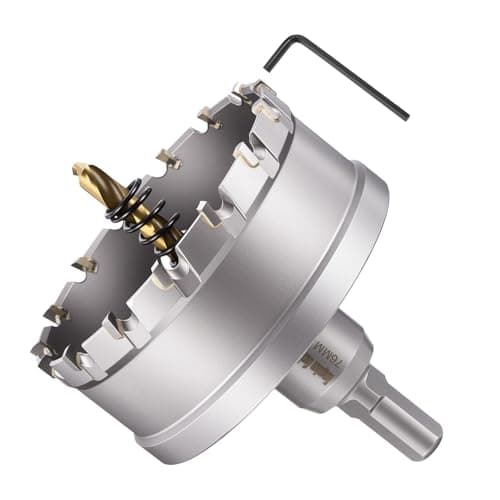 Image of METALLIXITY Hole Saw 76mm (3"), Heavy Duty Tungsten Carbide with Center Drill Bit Hex Key Spring - Hole Cutters for Thick Stainless Steel Steel Metal Plates. Silver