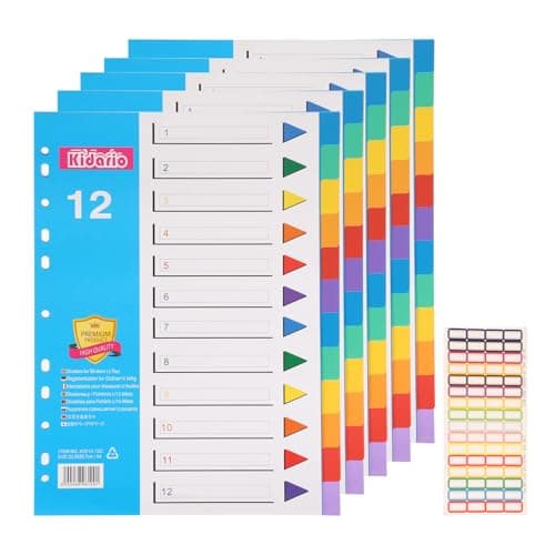 Image of File Dividers A4, 6 Pack 12 Part Folder Dividers Coloured Plastic A4 Dividers with Sticky Notes for Lever Arch Files Ring Binders Office School Index Dividers