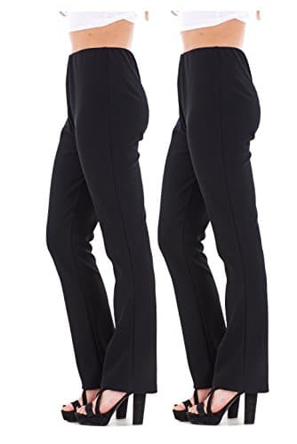 Image of Missy Ladies Stretch Trousers Pack of 2 Bootleg Stretch Ribbed Trousers Black Size 8-26 (14, Black Regular (30