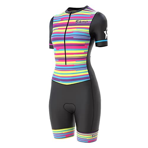 Image of Ladies Cycling Skinsuit Women Padded One Piece Trisuit Bike Top Short Sublimated Design (Black/Multi, XS)