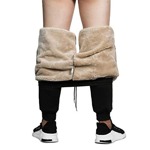 Image of MANLUODANNI Men's Cotton Blend Fleece Jogging Bottoms Cuff Pants Men Outside Winter Trouserswith Fleece Lining Black-M