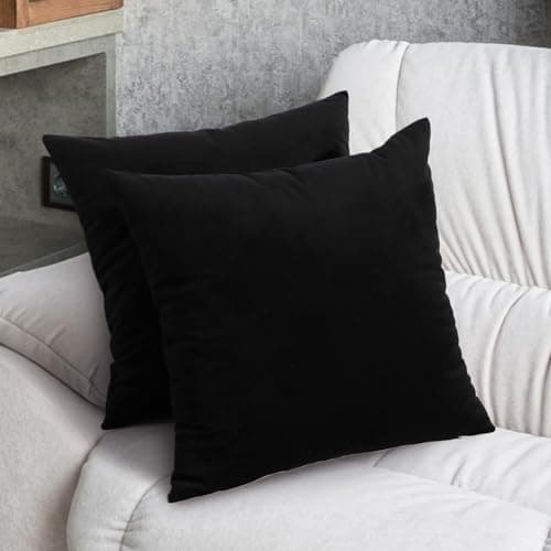 Image of Betadistor Black Cushion Covers 45 x 45 cm set of 2, Plain Square Throw Pillow Case Cushion Covers 18"x18" 2 Pack For Patio Garden Blench Living Room Sofa Decor, Black, 513-0259