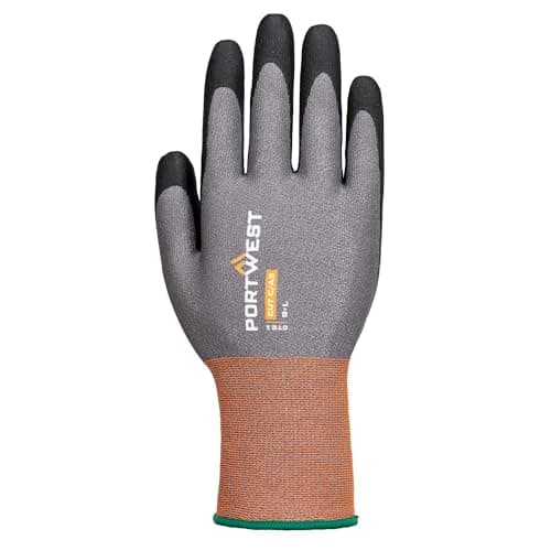 Image of Portwest CT21 CT Cut C21 Nitrile Glove Lightweight Hand Protection Touchscreen Compatible Level C Cut Resistant Dexterity Five Breathable Durable Design, Grey/Black, M