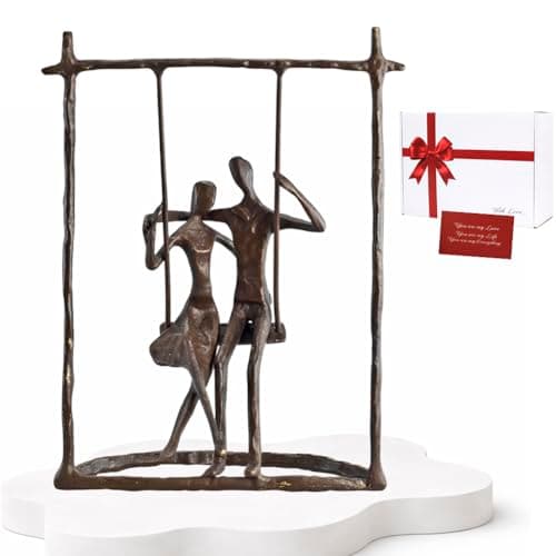 Image of BOLTCORRSE Handcrafted Romantic Decorative Couple Statue, Antique Bronze Cast Iron Love Sculpture Decor, Metal Figurines as Best Wedding Anniversary Couples Gift for Wife Parents Husband Her Women