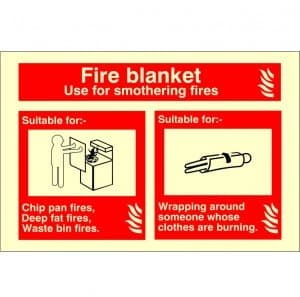 Image of Glow In The Dark Fire Blanket Sign 150mm x 100mm - Rigid Plastic