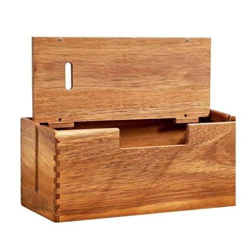 Image of Hidden Cable Box - Wooden Cord , 12.2 Inch Desktop Wire Storage Container, Home with Dust Proof Cover, Office Use with Neat Routing, Cable Storage Box for Desk Setup