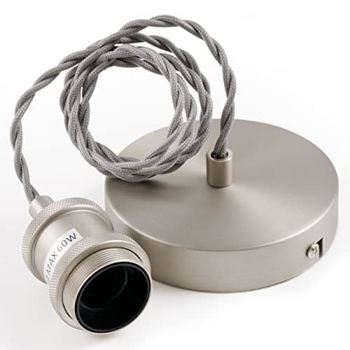 Image of COZZY Vintage Ceiling pendant light fitting, Light Grey Twisted Braided Flex,E27 Lamp Holder Suspended Pendant Light Fitting Kit-Satin Nickel