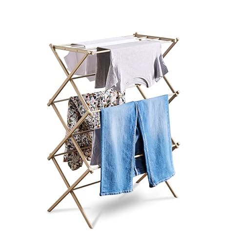 Image of Tower T873020MSH 3 Tier Compact Airer with 11 Drying Rods, Racks for Shoes, Foldable Design, Anti-Slip Feet, Weight Capacity 10kg, Latte