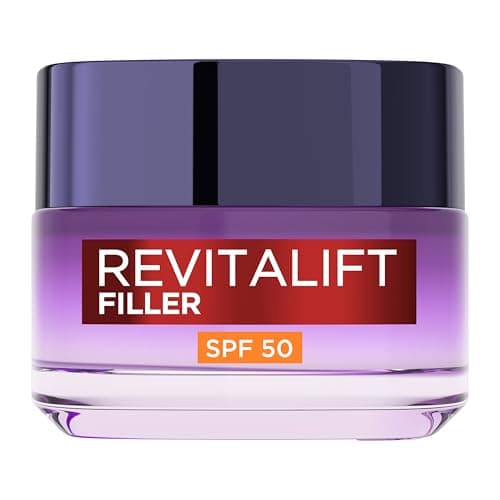 Image of L’Oréal Paris Revitalift Filler Deep Replumping Anti-Ageing SPF50 Cream, UV Protection, Moisturising, Intensely Hydrates & Smooth Wrinkles with Macro, Micro and Micro-Epidermic Hyaluronic Acid, 50ml