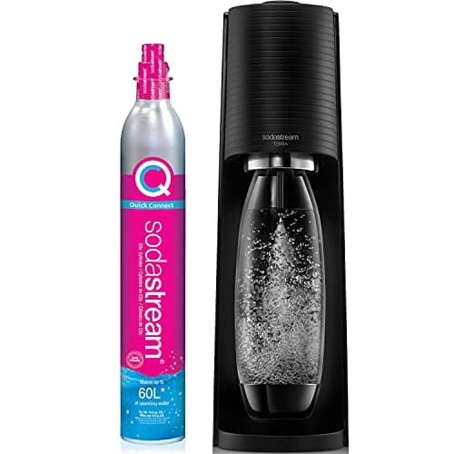 Image of SodaStream Terra Sparkling Water Maker (Black) with CO2 and Dishwasher Safe Bottle