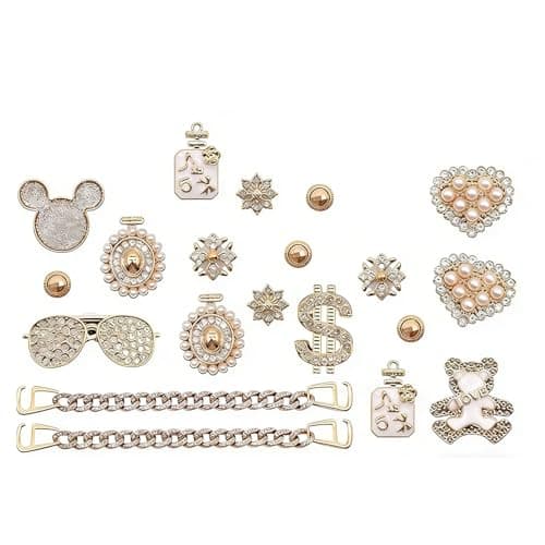 Image of Solvind 22 Pieces Gold Shoe Charms, Removable Crystal Rhinestone & Pearl Decorations, Bling Shoe Accessories for Clogs Sandals & DIY Crafts