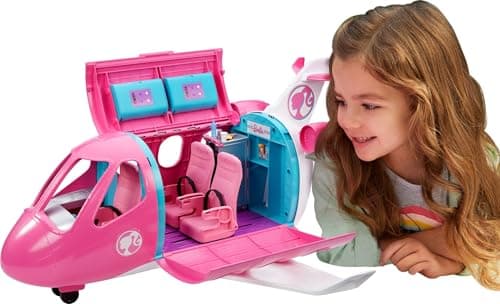 Image of Barbie DreamPlane, Pink Dreamplane Playset with Toy Puppy, Snack Cart, 15 Airplane Accessories and Doll Accessories, Toys for Ages 3 and Up, One Airplane, GDG76