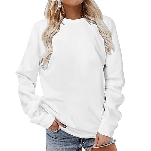 Image of OVARA Womens Sweatshirts Crew Neck Long Sleeve Pullover Tunic Tops Plain Classic Fit Ladies Jumpers Lightweight Basic Casual Sweatshirt Tops Size S-3XL