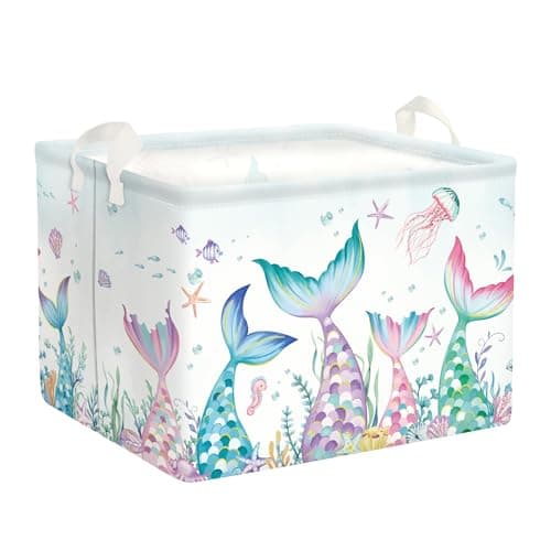 Image of HUUMONSS Adorable Princess Storage Basket for Parents Organizing Kids Toys Clothes Large Collapsible Girls Gift Toy Box Bin Laundry Hamper for Bathroom Shower,Mermaid,36L