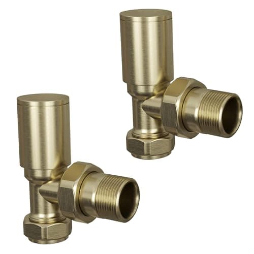 Image of Angled Radiator Valves 15mm Manual Modern Round - Brushed Brass