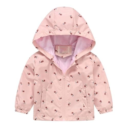 Image of Baby Infant Cute Bow Rain Jackets Thin Lightweight Zip up Hooded Coats Kids Girls Casual Comfy Long Sleeve Outwear with Pockets Windproof Raincoat (Pink, 12-18 Months)