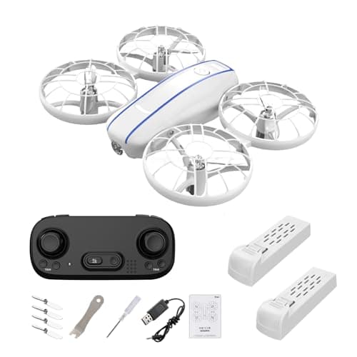Image of Mini RC Drone for Kids Age 6+, Easy to Fly Quadcopter with LED Lights, Altitude Hold, Headless Mode & 3D Flips, Beginner Drone with Propeller Protection & 2 Batteries (White)