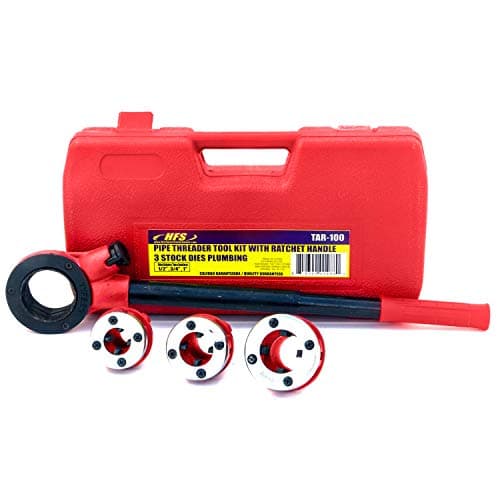 Image of HFS(R Ratchet Pipe Threader Kit - Ratcheting Pipe Threading Tool Set with 3 Dies（1/2", 3/4", and 1"）