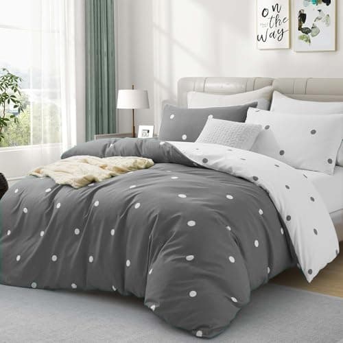 Image of Hafaa Double Duvet Set Soft Printed Bedding Set Brushed Microfiber Duvet Cover with Pillowcases (Doted 200x200 CM)