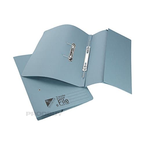 Image of [25 Pack] Blue Foolscap Pocket Transfer Spring Files 285gsm 32mm Capacity