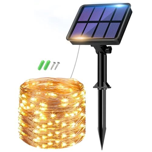 Image of btfarm 1 Pack Solar String Lights Outdoor Garden Waterproof, 8M/26FT 80 LED Solar Powered Fairy Lights, 8 Modes Copper Wire Solar Lights for Patio Yard Party Christmas, Warm White