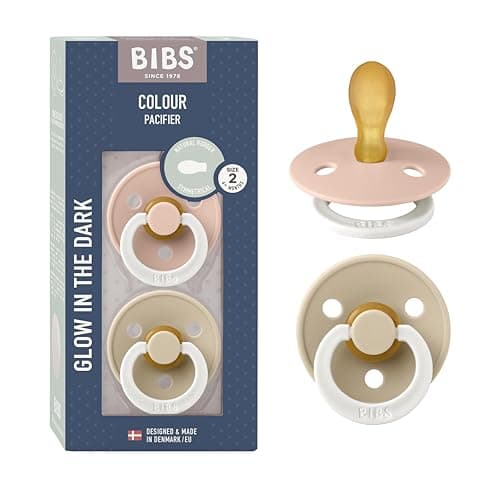 Image of BIBS Colour Symmetrical Glow Soother 2-Pack, BPA Free Dummy Pacifier, Symmetrical Nipple. Natural Rubber Latex, Made in Denmark. Str. 2, Blush Glow/Vanilla Glow