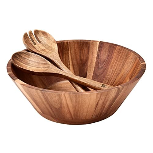 Image of JF JAMES.F Wooden Salad Bowl, 12'' Acacia Wood Large Salad Bowl Set Big Salad Serving Bowl with Serving Utensils
