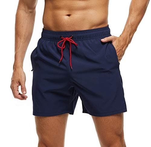 Image of Arcweg Men's Swimming Shorts Mens Swim Trunks with Zipper Pockets Swim Shorts Mesh Lining Stretchy Board Shorts Surfing Beach Shorts Quick Dry Dark Blue M(UK)