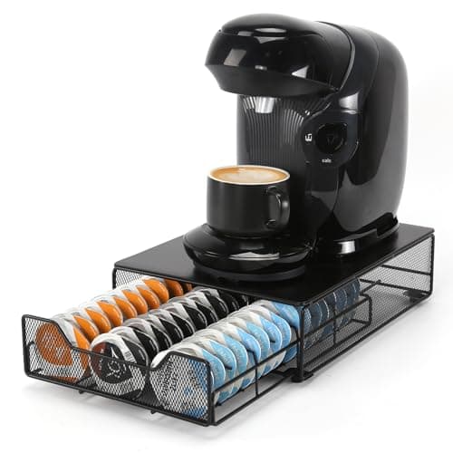 Image of SYSYLY Compact Coffee Pod Holder Compatible with Tassimo Pods,Coffee Capsule Storage Drawer Organiser for 48 Capsules,Ideal for Small Spaces,Black.